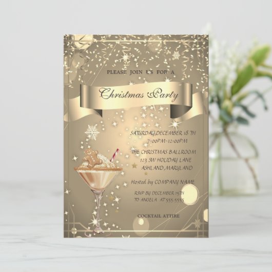 Gouden Confetti, Gingerbread Drink Bedrijf Kerst Kaart (Staand voorkant)