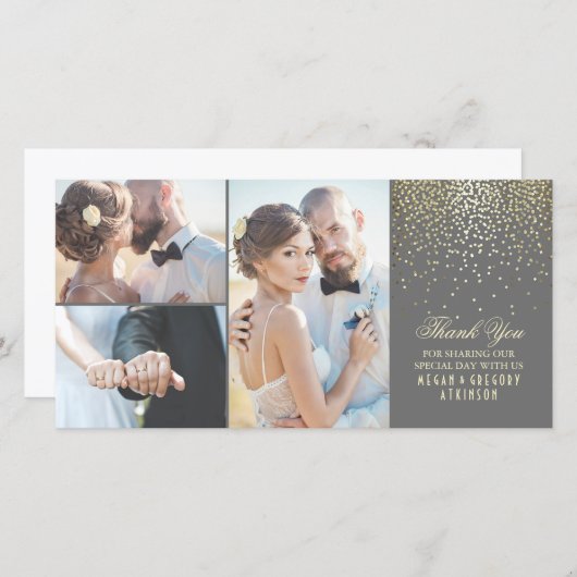 Gouden Confetti Glamour bruiloft Dank u Bedankkaart (Voorkant / Achterkant)