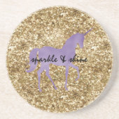 Gouden Confetti Glitter Paarse Eenhoorn Zandsteen Onderzetter (Voorkant)
