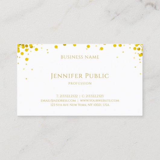 Gouden Confetti Hand Script Tekst Stijlvolle Sjabl Visitekaartje (Achterkant)
