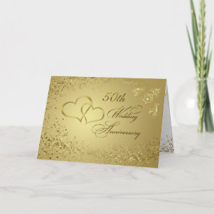 Gouden confetti, harten 50ste huwelijksverjaardag kaart