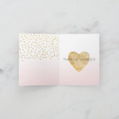 Gouden Confetti Harten Blush Roze Ombre Dank u Bedankkaart (Binnen)