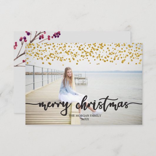 Gouden Confetti kerstkaarten Bedankkaart (Voorkant / Achterkant)