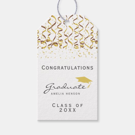 Gouden Confetti Klasse van 2025 Afstuderen Cadeaulabel (Voorkant)