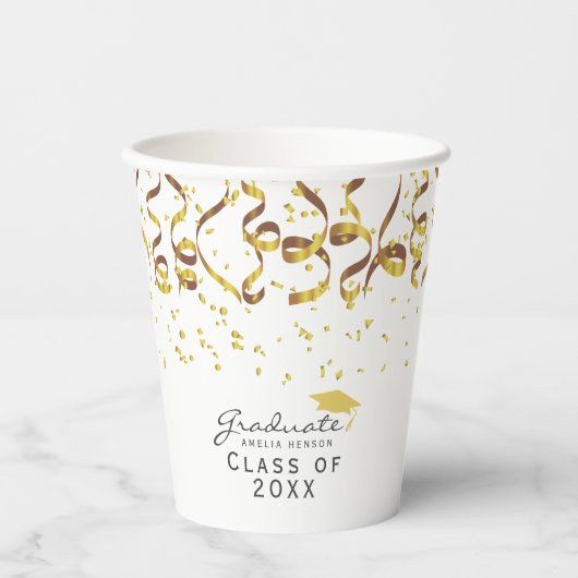 Gouden Confetti Klasse van Afstuderen Papieren Bekers (Voorkant)