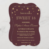 Gouden Confetti Liefde Burgundy Trouw Uitnodiging (Voorkant / Achterkant)