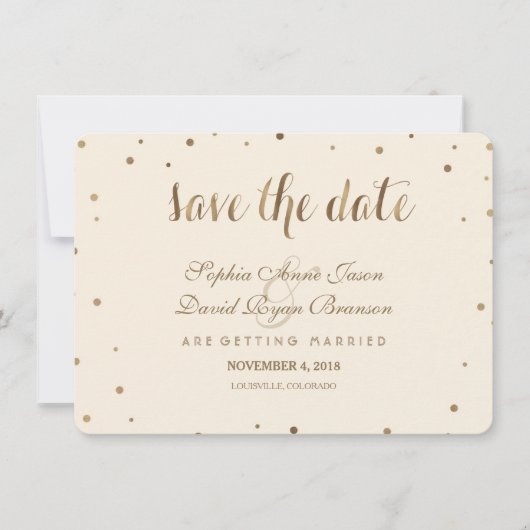 Gouden Confetti Liefde Champagne Trouwkaart Save T Save The Date (Voorkant)