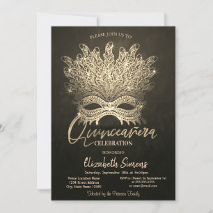 Gouden confetti-masker Gouden Quinceañera Kaart
