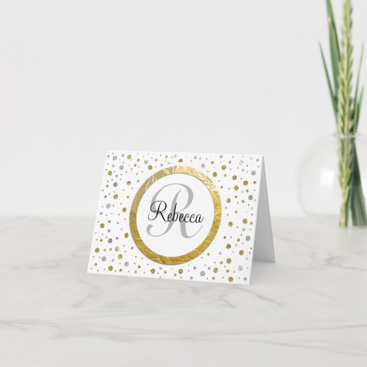 Gouden Confetti Monogram Notitiekaartje (Voorkant)