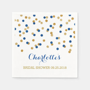 Gouden Confetti Navy Blauwe Bruiloftsborrel Servetten