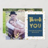 Gouden Confetti Navy bruiloft Bedankt Fotokaarten (Voorkant / Achterkant)