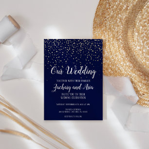 Gouden Confetti Navy Onze bruiloft Folie Uitnodiging