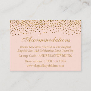 Gouden confetti op blush trouw accommodatiekaarten informatiekaartje