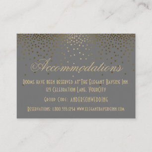 Gouden confetti op grijze accommodatiekaarten voor informatiekaartje