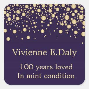 Gouden confetti op paarse 100-jarige verjaardag vierkante sticker