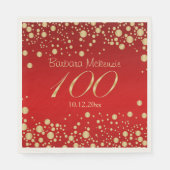 Gouden confetti op rood 100ste verjaardagsfeest servet (Voorkant)