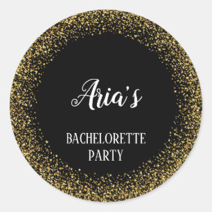 Gouden Confetti op zwarte Bachelorette Envelope Se Ronde Sticker