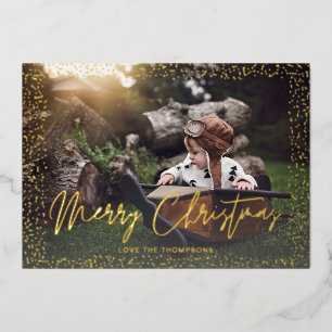 Gouden Confetti Prettig Kerstmis Foto Folie Uitnodiging