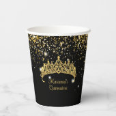 Gouden Confetti Quinceanera Tiara Papieren Bekers (Achterkant)