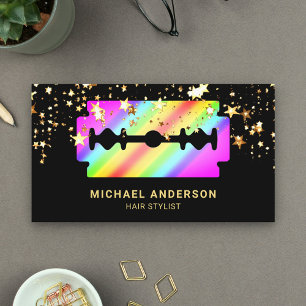 Gouden Confetti Rainbow Razor Blade Hair Stylist Visitekaartje