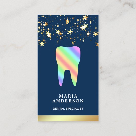Gouden Confetti Regenboog Tand Tandheelkundige Cli Visitekaartje (Voorkant)
