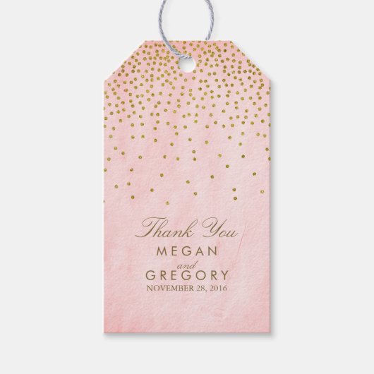  gouden Confetti roze bruiloft Cadeaulabel (Voorkant)