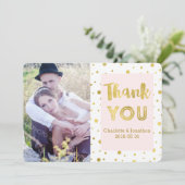 Gouden Confetti roze bruiloft dank u fotokaarten Bedankkaart (Staand voorkant)