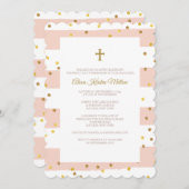 Gouden Confetti Roze Religieuze Uitnodiging (Voorkant / Achterkant)