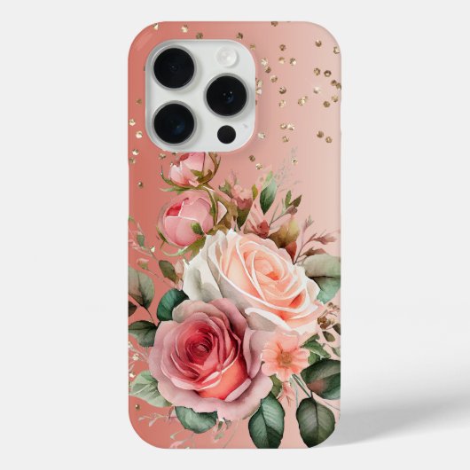 Gouden Confetti Rozen Bloemen Case-Mate iPhone Case (Achterkant)