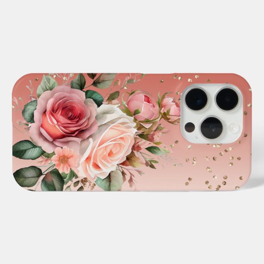 Gouden Confetti Rozen Bloemen Case-Mate iPhone Case (Achterkant (horizontaal))