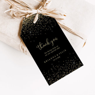 Gouden Confetti Script bruiloft dank u Cadeaulabel