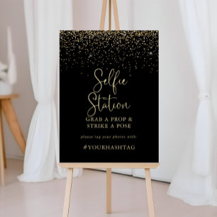 Gouden Confetti Script Selfie Station Bord Poster
