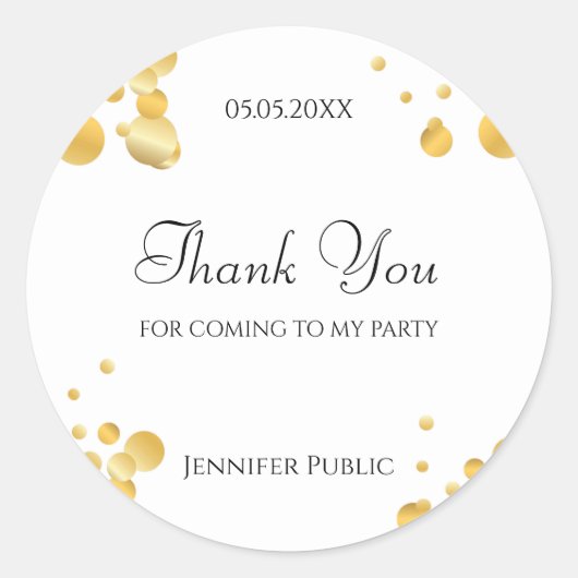 Gouden Confetti Sjabloon Bedankt Script Elegant Ronde Sticker (Voorkant)
