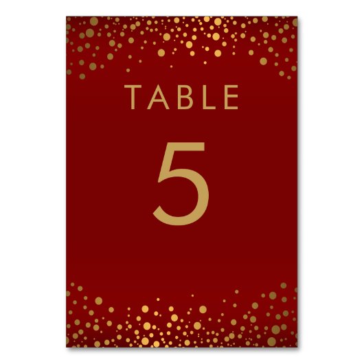 Gouden Confetti Stippen en Maroon Rood - Tafelnumm Kaart (Achterkant)