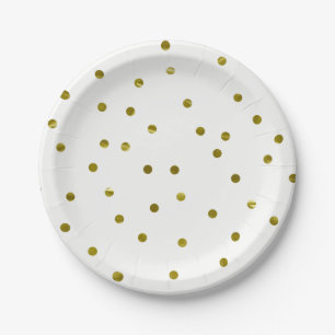 Gouden Confetti Stippen Faux Folie Modern Chic Een Papieren Bordje