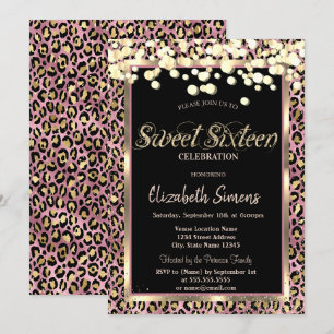 Gouden Confetti Stippen Luipaardprint Sweet 16 Kaart