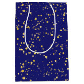 Gouden confetti stippen Middennachtblauw Medium Cadeauzakje (Voorkant)
