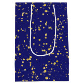 Gouden confetti stippen Middennachtblauw Medium Cadeauzakje (Achterkant)