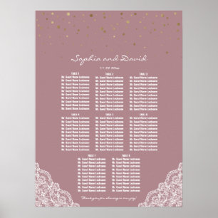 Gouden confetti stoffige roze kant zitplaatskaart poster