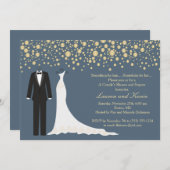 Gouden confetti, Tuxedo & Gown Trouwdouche Kaart (Voorkant / Achterkant)