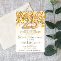 Gouden Confetti Uitnodiging 25-jarig Huwelijksjubi