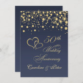 Gouden confetti uitnodiging 50ste huwelijksverjaar (Voorkant / Achterkant)