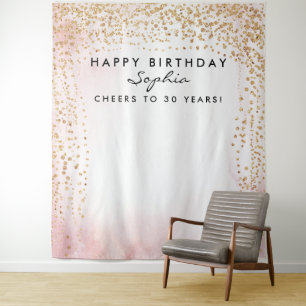 Gouden Confetti Verjaardag Achtergrond Elke Leefti Wandkleed