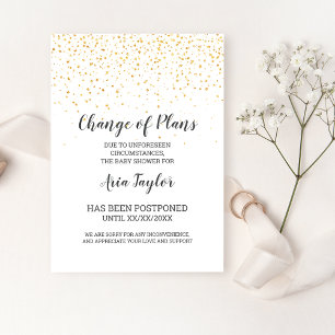 Gouden Confetti Wijziging van Plannen Shower Aanko Kaart