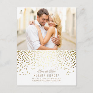 Gouden Confetti Wit Elegant Foto Sla de Datum op Aankondigingskaart