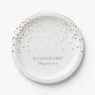 Gouden Confetti Wit Elegant Glitter Wedding Papieren Bordje