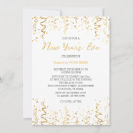 Gouden confetti Wit Elegante Nieuwjaarsuitnodiging Save The Date