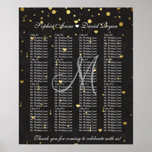 Gouden Confetti Zwart Lederen Trouwstoel Grafiek Poster (Voorkant)