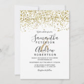 Gouden confetti zwart wit typografie bruiloft kaart (Voorkant)