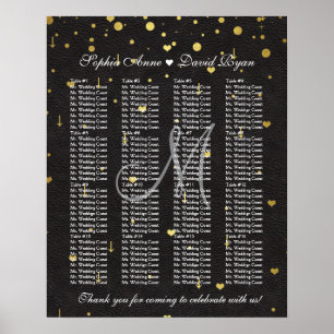 Gouden Confetti Zwarte Leren Trouw Zittijd Chart Poster